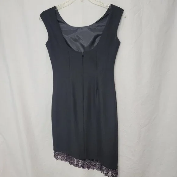Charming Character Black Crystal Fringe Knee length Dress, size 6 - Picture 2 of 4
